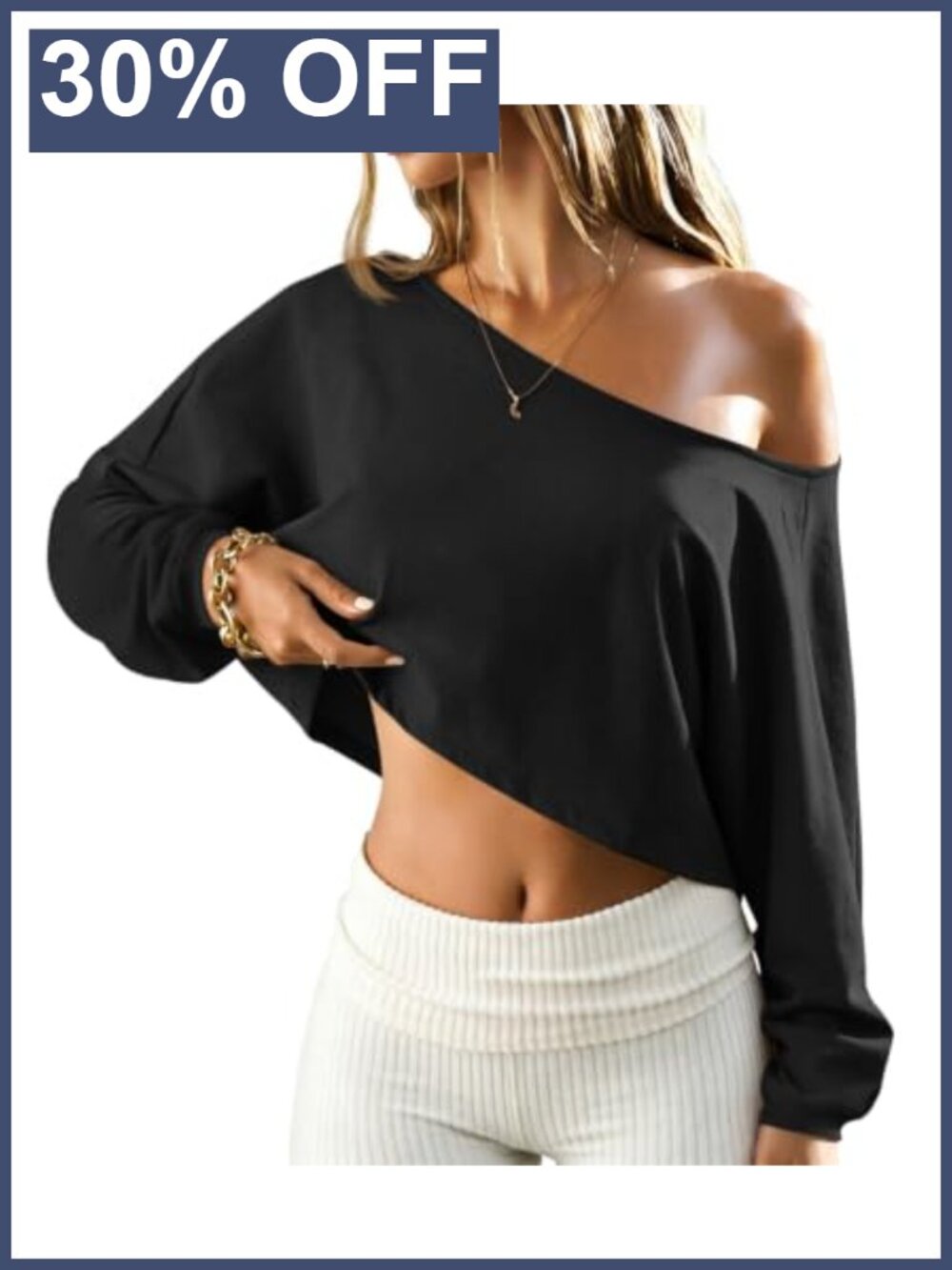 Off Shoulder Cropped Top Batwing Long Sleeve Asymmetrical Neck Summer Casual Tee